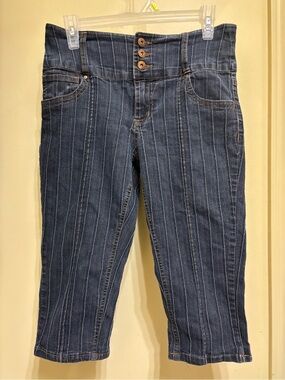 Pinstripe Capri Jeans - Dark Blue